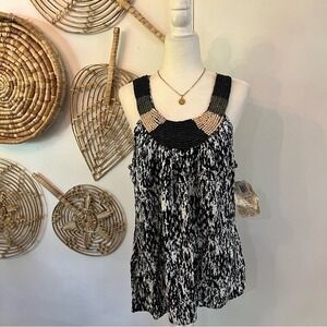 L8TER Beaded Boho Festival Tank Top Abstract Print Resort Vacation Wear Size 2X